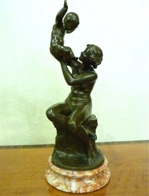 Charming Bronze of Mother and Child