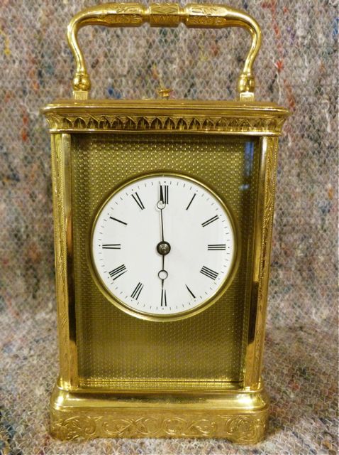 French Repeating  8-Day Carriage Clock in Engraved Case