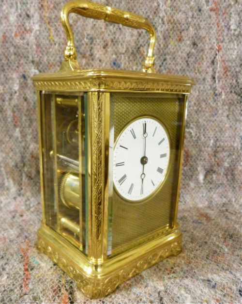 fig 1.  FRENCH REPEATING  8-DAY CARRIAGE CLOCK IN ENGRAVED CASE