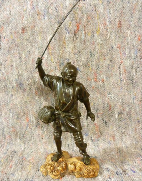 "The Eel Catcher" ~ an Exquisite Japanese Bronze Figure