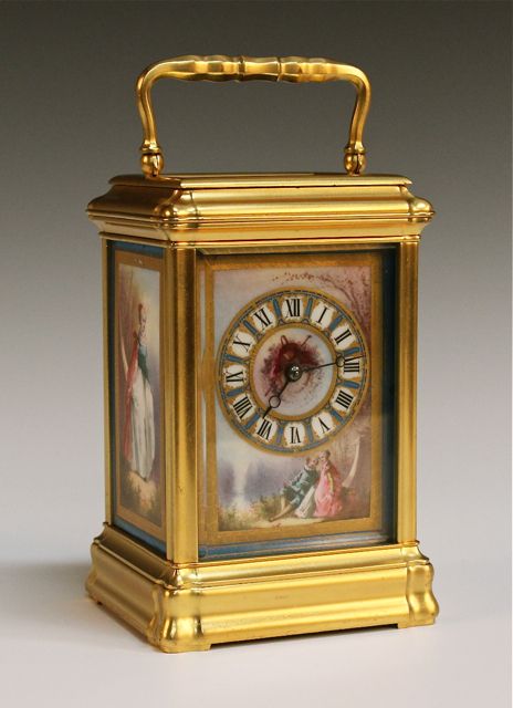Good French Porcelain Panel Carriage Clock