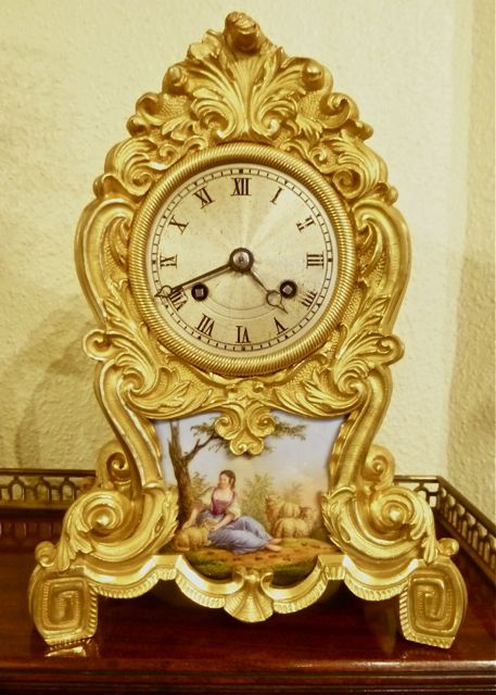 French Porcelain-mounted Ormolu Mantle Clock