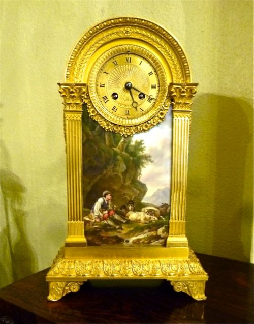 Unusual French Ormolu & Porcelain Mantel Clock