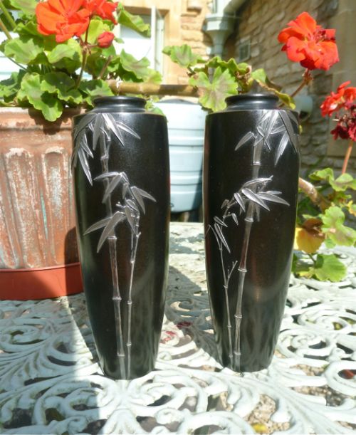 Elegant Pair of Japanese Bronze Vases