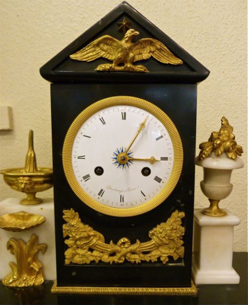 fig 1. FINE FRENCH EMPIRE MARBLE & ORMOLU CLOCK