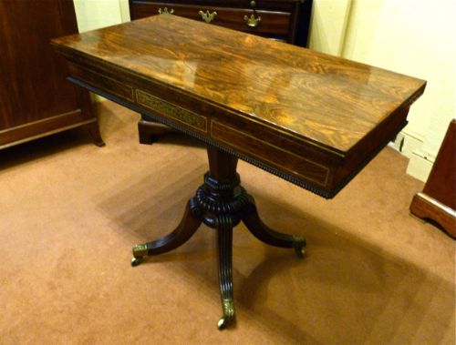fig 1. GILLOWS: FINE BRASS-INLAID ROSEWOOD CARD TABLE