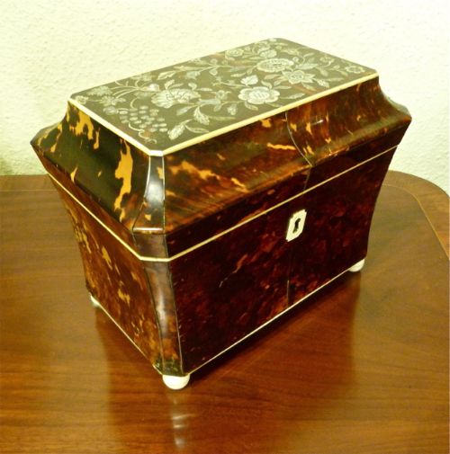 Regency Mother-of-pearl Inlaid Tortoiseshell Caddy
