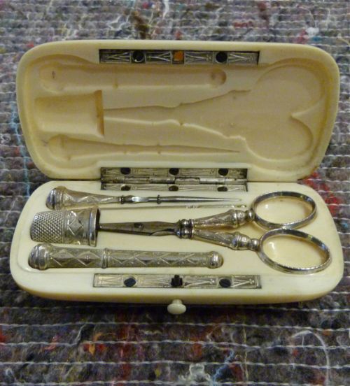 Fitted Ivory Necessaire or Small Sewing Box