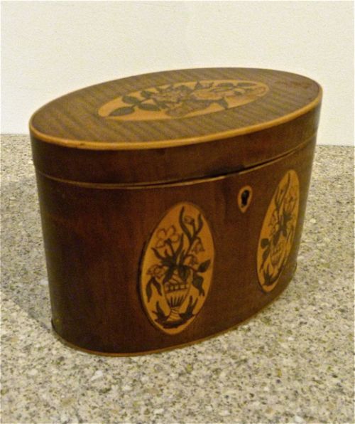 George III Marquetry Inlaid Oval Tea Caddy