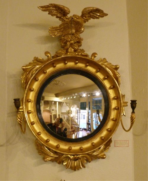Good Large Regency Giltwood Convex Mirror