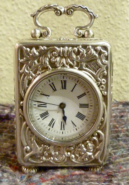 Lady's Silver Miniature Carriage or Boudoir Clock