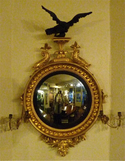 A Large Impressive Regency Giltwood Convex Mirror