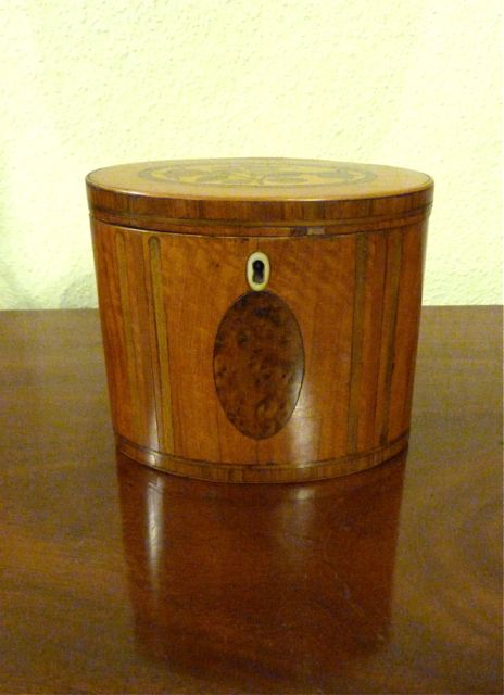 18th Century Satinwood Inlaid Oval Tea Caddy