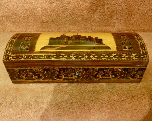 Pretty "Castle-top" Tunbridge-ware Glove Box