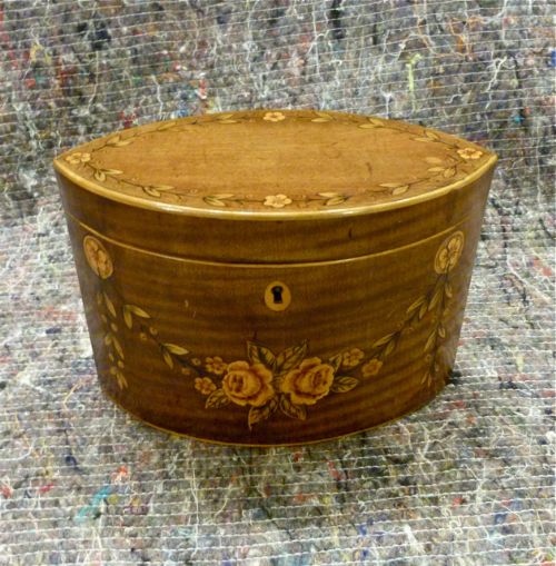 Pretty 18th Century Inlaid Navette Shaped Tea Caddy