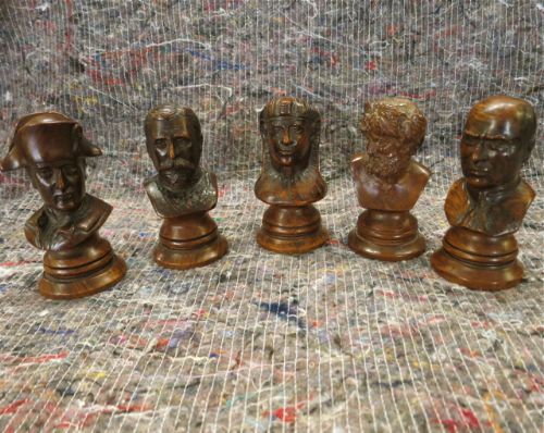 Set of 5 French Hand-carved Boxwood Busts