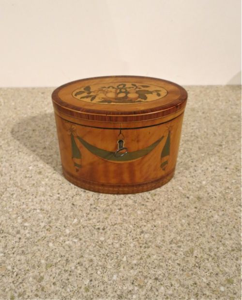 Late 18th Century Marquetry-inlaid Satinwood Oval Caddy