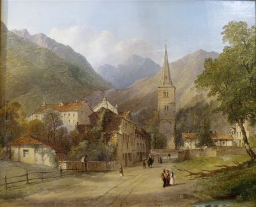 19th Century Oil on Canvas: A Scene in the Alps