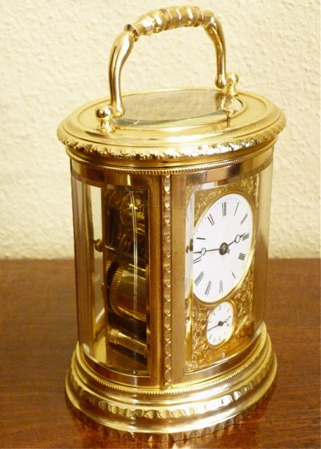 fig 1. FINE FRENCH ENGRAVED REPEATING OVAL CARRIAGE CLOCK