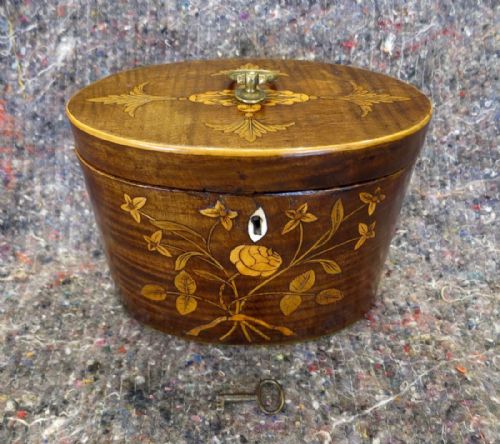 18th Century Marquetry Inlaid Oval Tea Caddy