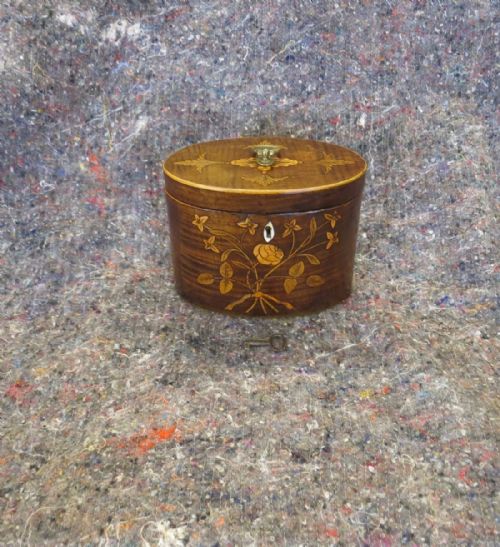 fig 1. 18TH CENTURY MARQUETRY INLAID OVAL TEA CADDY