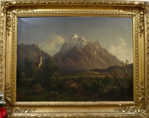 Large Impressive German Oil of Alpine Scene