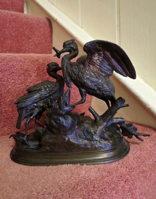 French "Animalier" Bronze of Heron and Chick