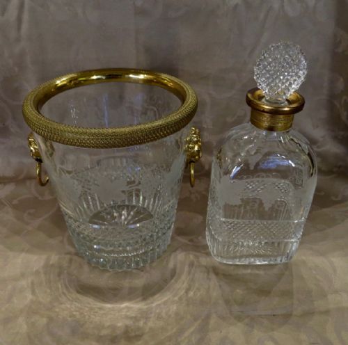 Regency Glass/ormolu Ice Pail & Magnum Decanter