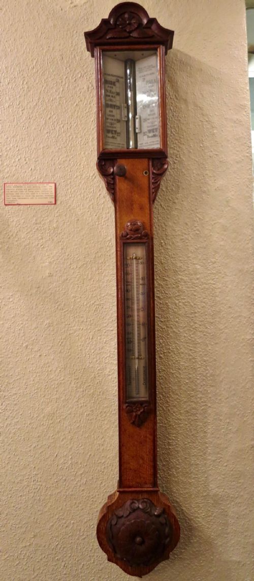 Mid-victorian Carved "Honey" Oak Stick Barometer