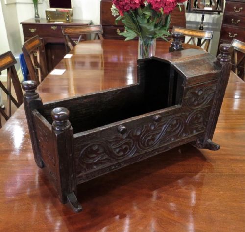 17th Century Carved Oak Rocking Cradle