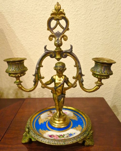Pretty French Ormolu & "Sevres" Candelabra