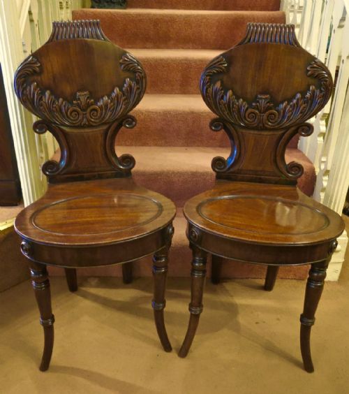 Pair Mahogany Hall Chairs by Gillows