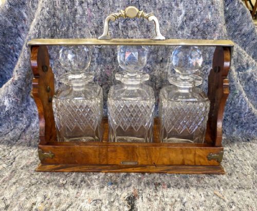 Fine Large Walnut 3-Bottle Tantalus