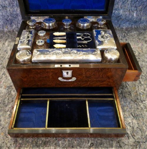 Burr Walnut Fitted Ladys Dressing Case
