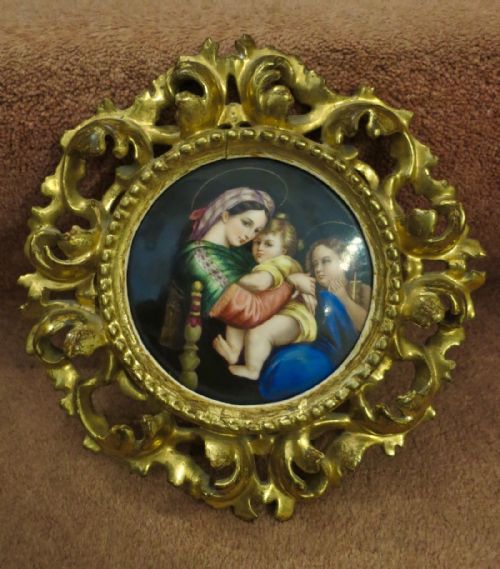Gilt Framed Italian Handpainted Porcelain Plaque