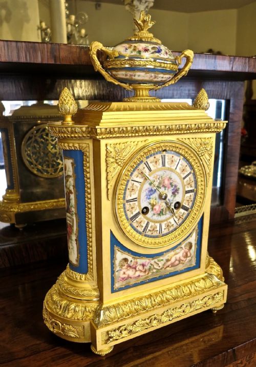 French Porcelain-mounted Ormolu Mantle Clock