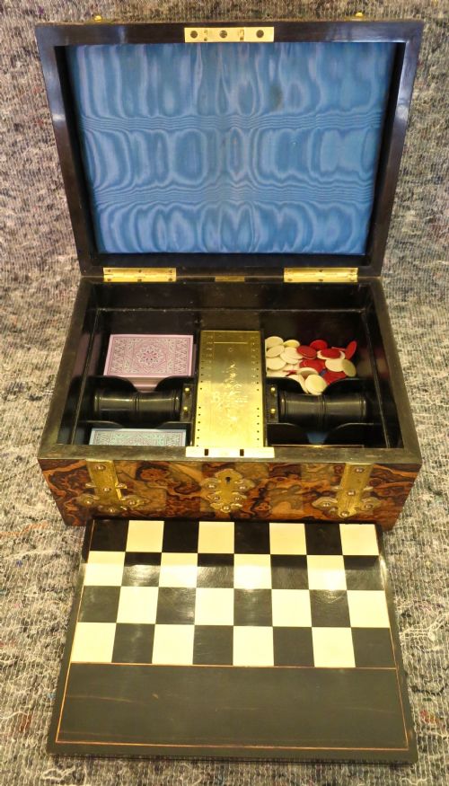 fig 1. FULLY FITTED BURR WALNUT GAMES COMPENDIUM