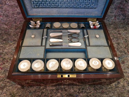 Fully Fitted Mop Inlaid Rosewood Sewing Box