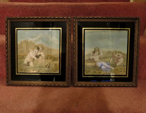 Pretty Pair of Regency Silk Pictures