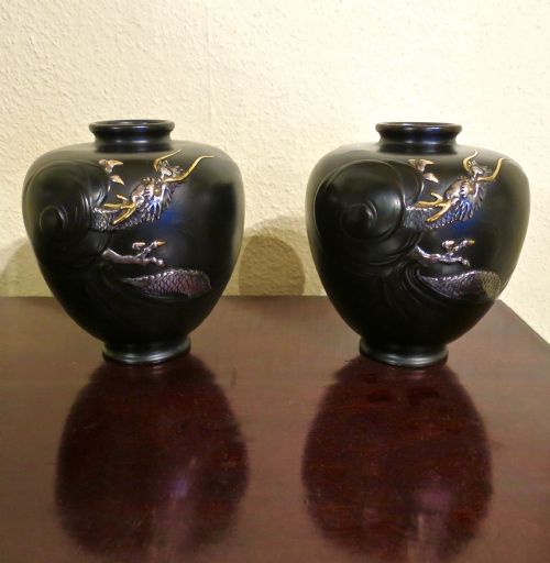Interesting Pair of Japanese Bronze Vases