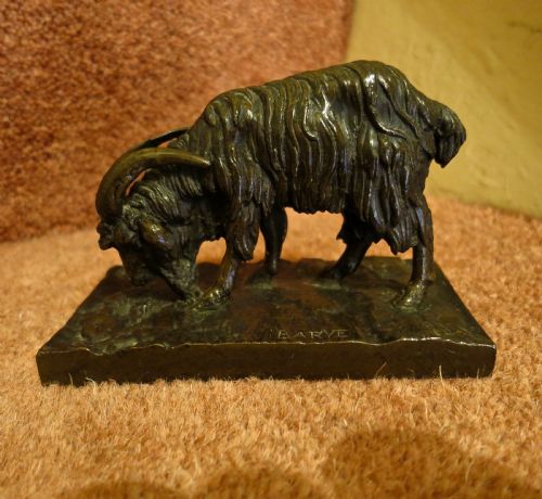 Small French Bronze Mountain Goat by Barye