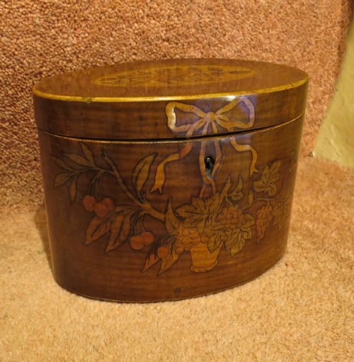 Marquetry Inlaid Oval Tea Caddy