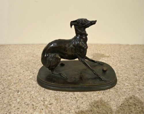 P.j.mene: Bronze Sculpture of a Playful Whippet