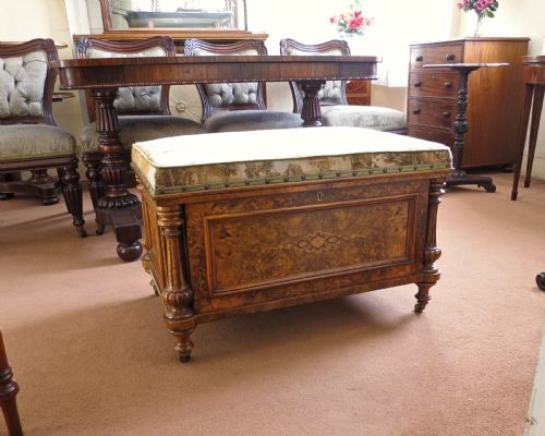 Burr Walnut Ottoman or Canterbury Stool