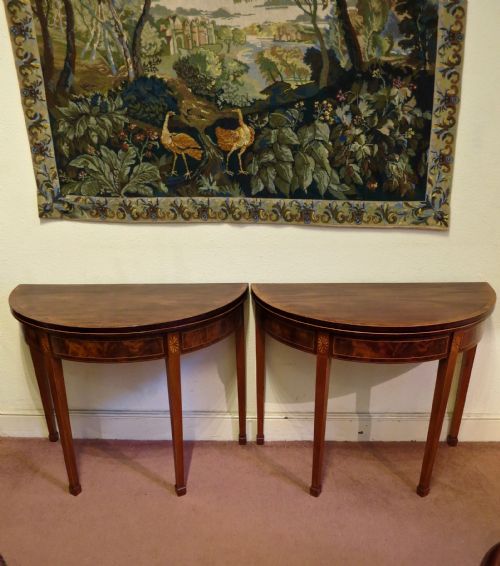 Pair Sheraton Period Demi-lune Tables