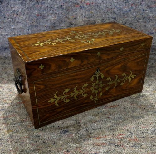fig 1. GOOD BRASS-INLAID KINGWOOD TEA CADDY