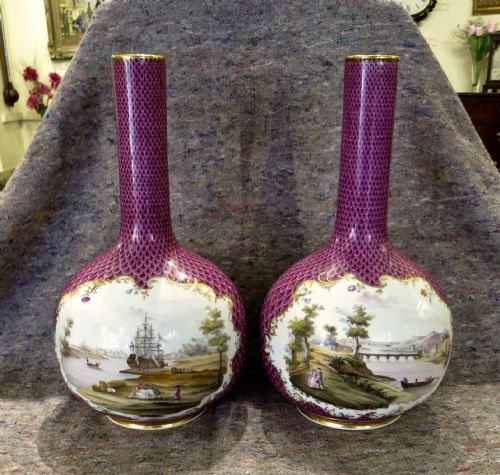 Large Pair of 'Marine' Handpainted Vases