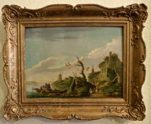 English Oil Painting on Panel of a Dutch Scene