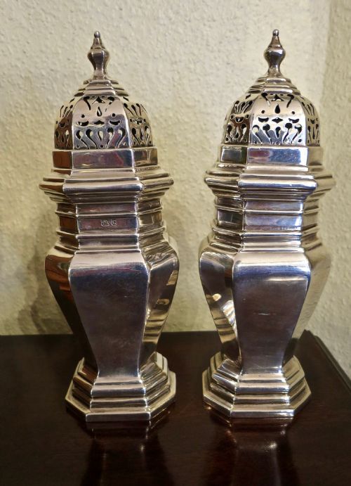 Pair of Heavy Solid Silver Sugar Casters