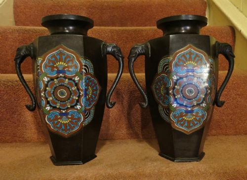 Large Pair of Oriental Bronze Vases